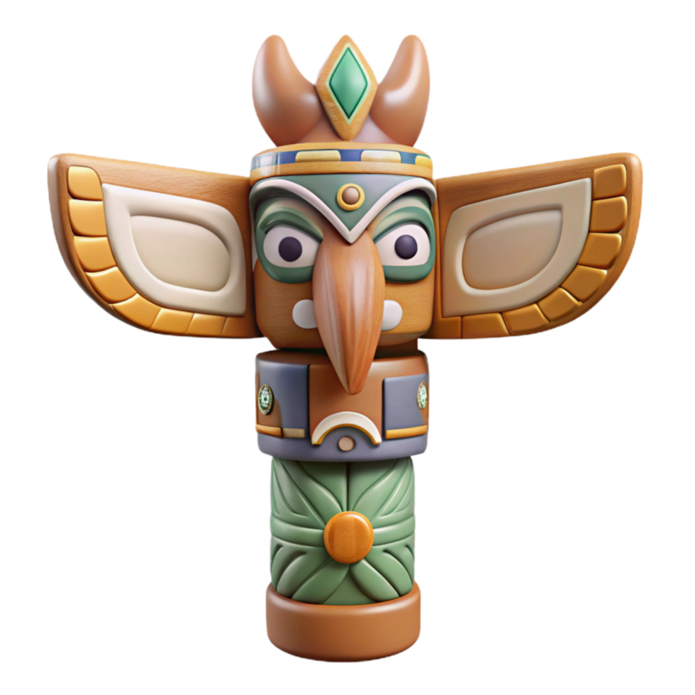 serene vintage Hand Painted Totem Pole with Bright Colors Transparent genuine png