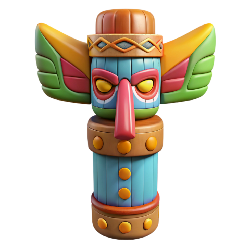 elegant rustic Hand Painted Totem Pole with Bright Colors Transparent png