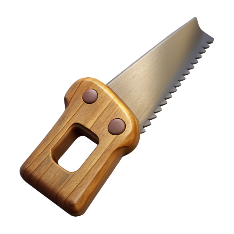 impressive creative Hand Saw with Wooden Handle Angled View Cutout png