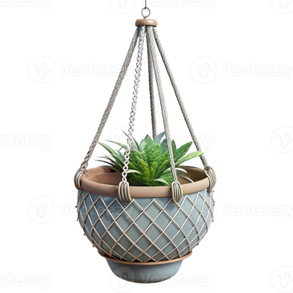 beautiful vintage Hanging Basket Vertical Garden Macrame Hanger original png