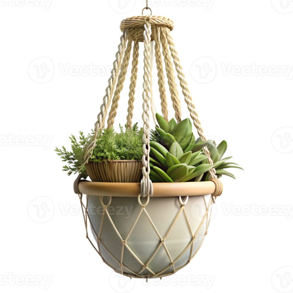 serene traditional Hanging Basket Vertical Garden Macrame Hanger original png