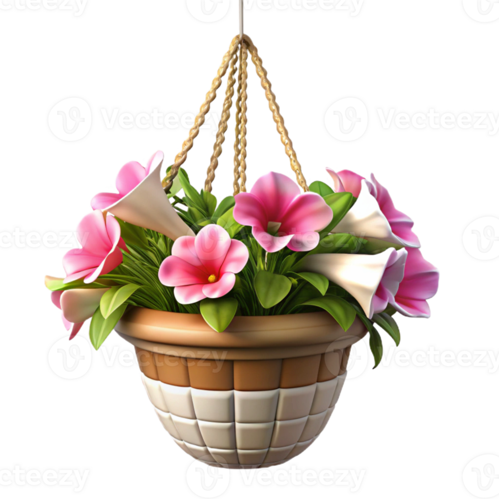 extraordinary traditional Hanging Basket with Petunias Cutout Pink and White detailed png