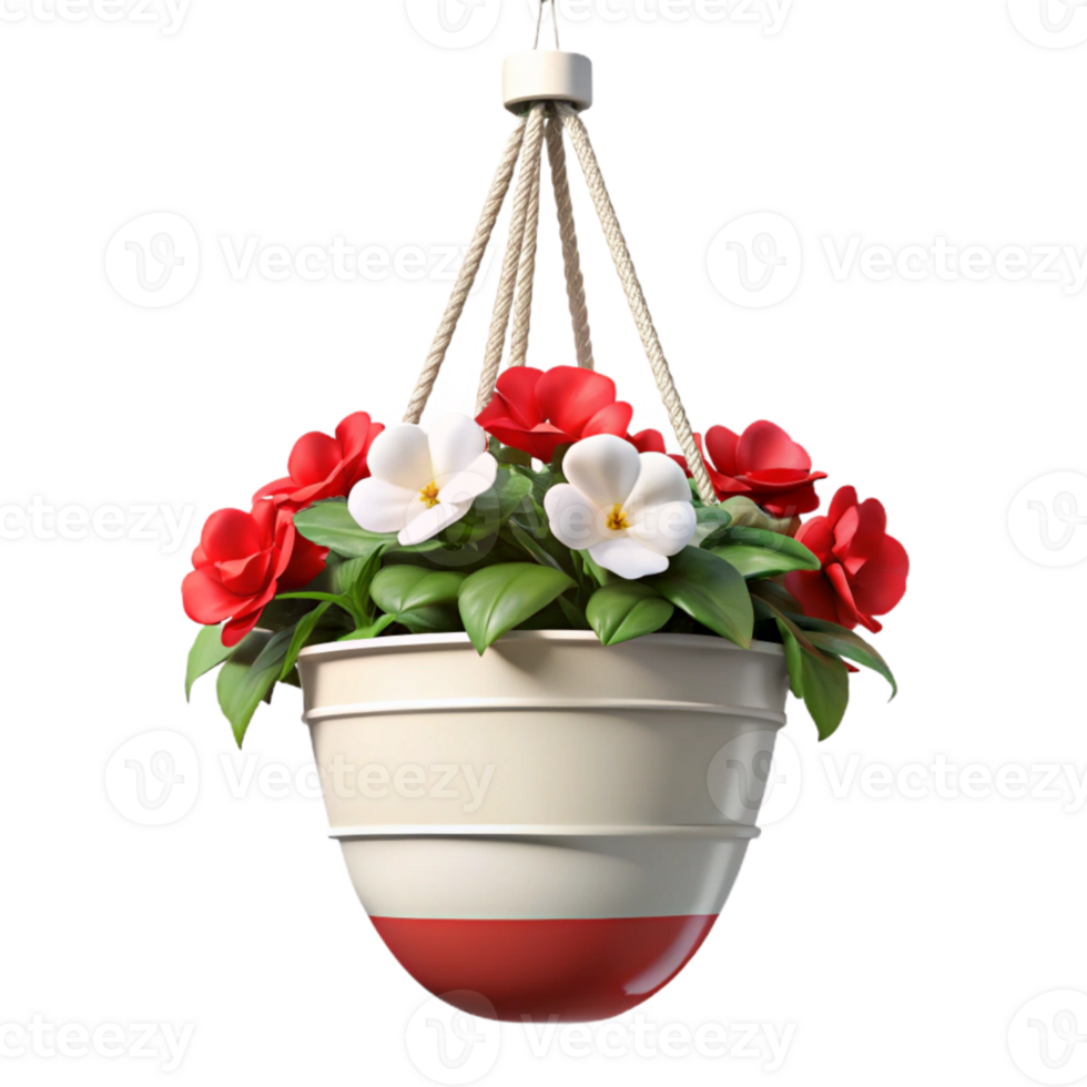 wonderful contemporary Hanging Planter with Begonias Cutout Red and White detailed png