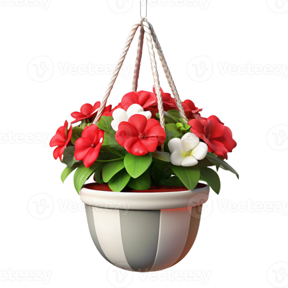 elegant classic Hanging Planter with Begonias Cutout Red and White genuine png
