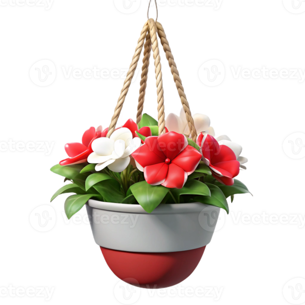 elegant classic Hanging Planter with Begonias Cutout Red and White professional png