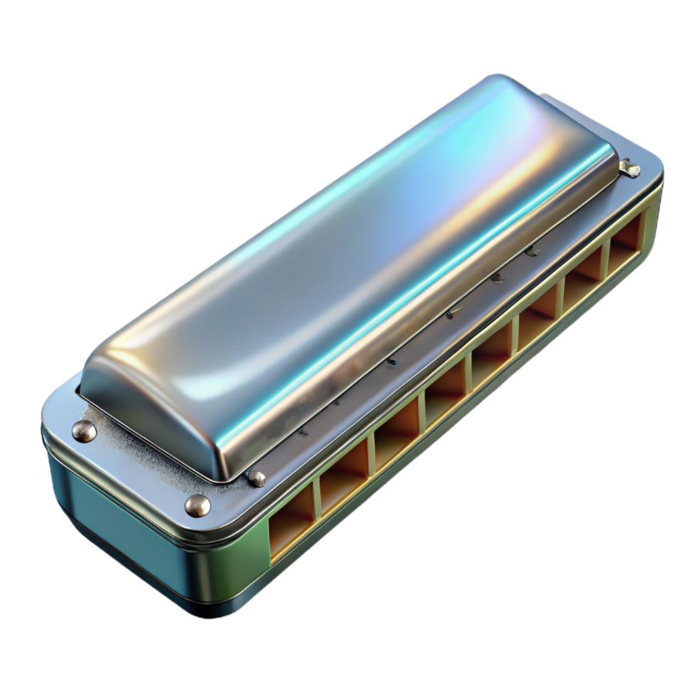 serene traditional Harmonica Chrome Finish Isolated Element Transparent Background professional png