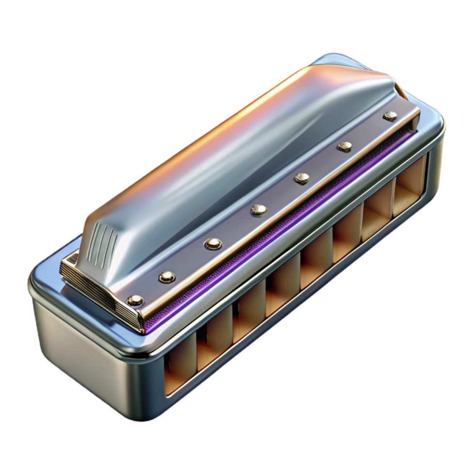 dramatic modern Harmonica Chrome Finish Isolated Element Transparent Background original png