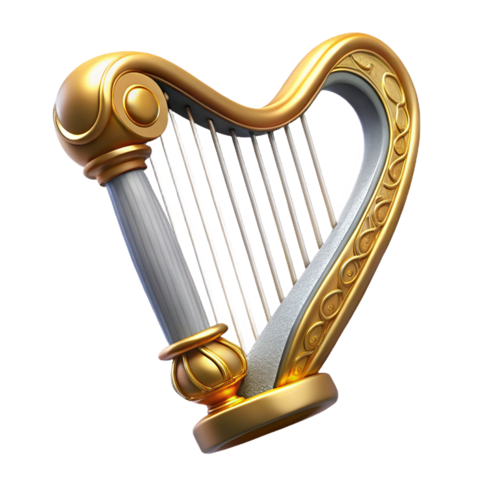 stunning artistic Harp Gold Details Cutout Transparent Background authentic png