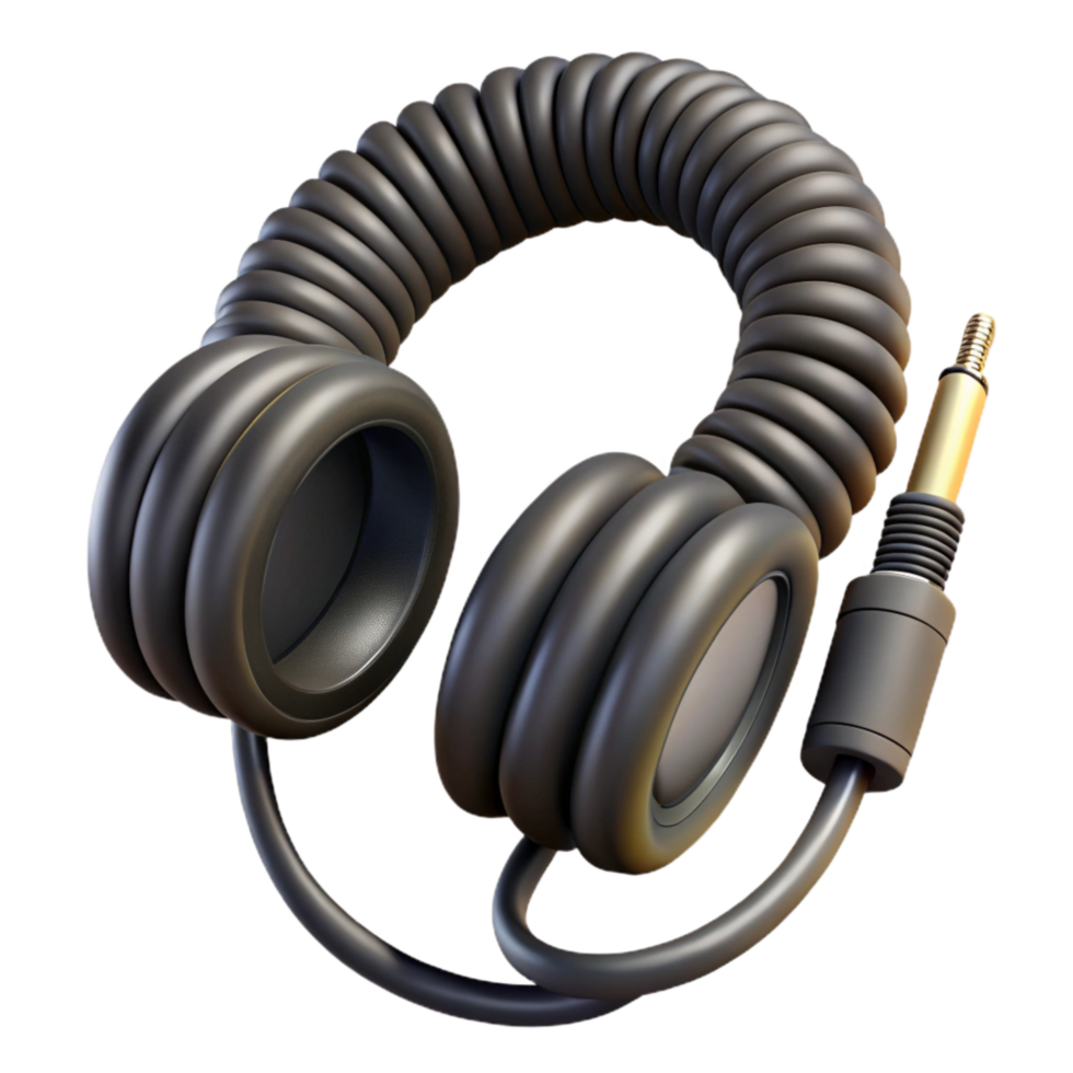 beautiful creative Headphone Cable Coiled Shape Black Color Transparent Background genuine png
