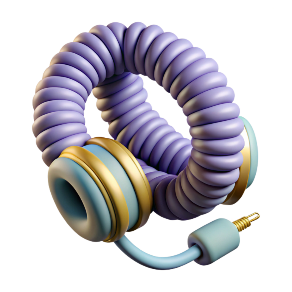 vibrant contemporary Headphone Cable Coiled Design Transparent Background Cutout png