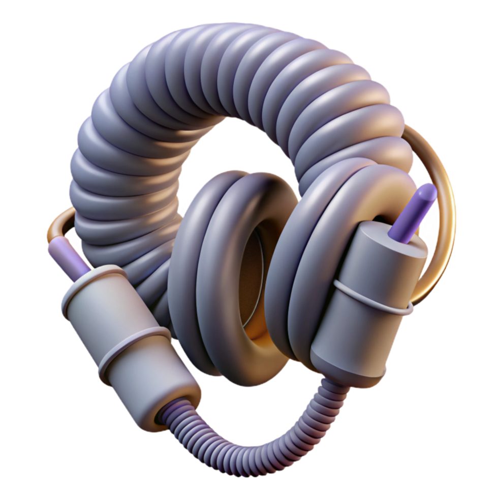 impressive modern Headphone Cable Coiled Design Transparent Background Cutout detailed png