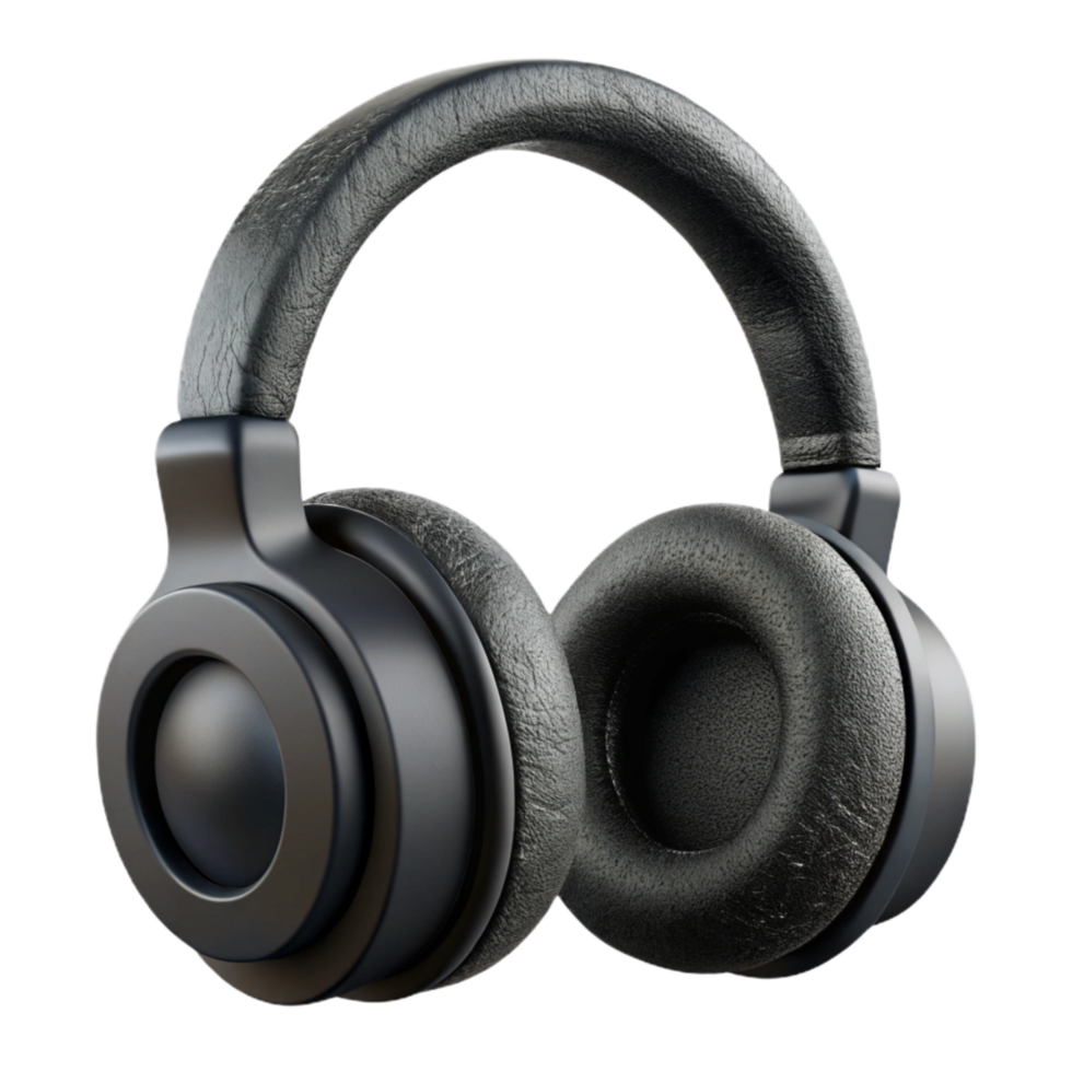 vibrant vintage Headphones Black Matte Finish on Transparent Background genuine png