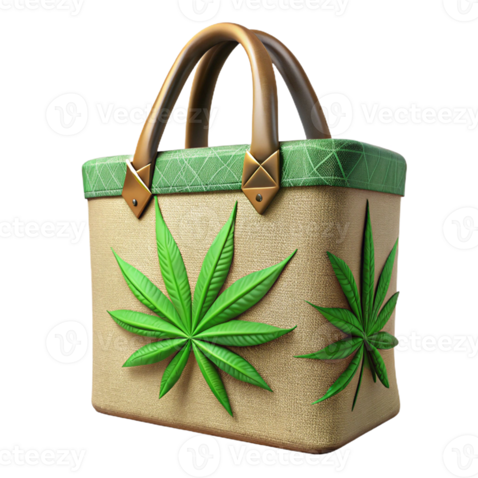 beautiful abstract Hemp Tote Bag with Green Leaf Print Transparent Background exclusive png