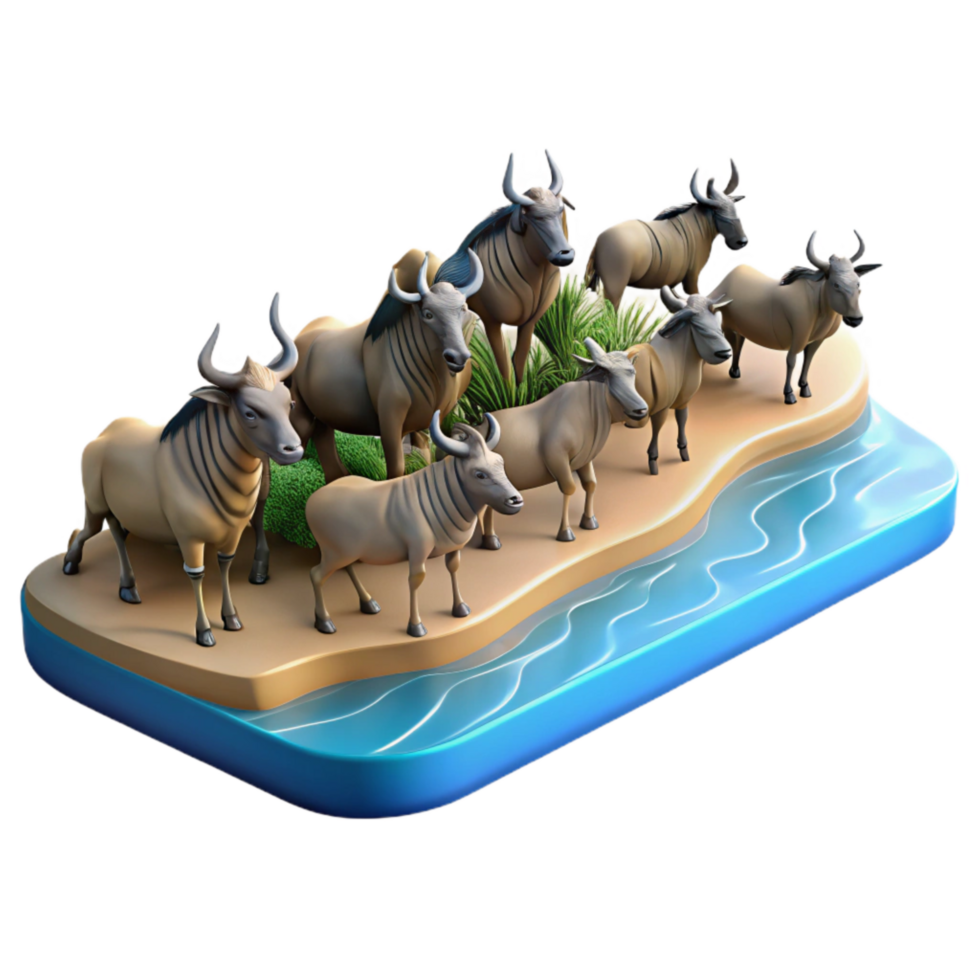 elegant minimalist Herd of Wildebeest Crossing River Transparent Background high quality png