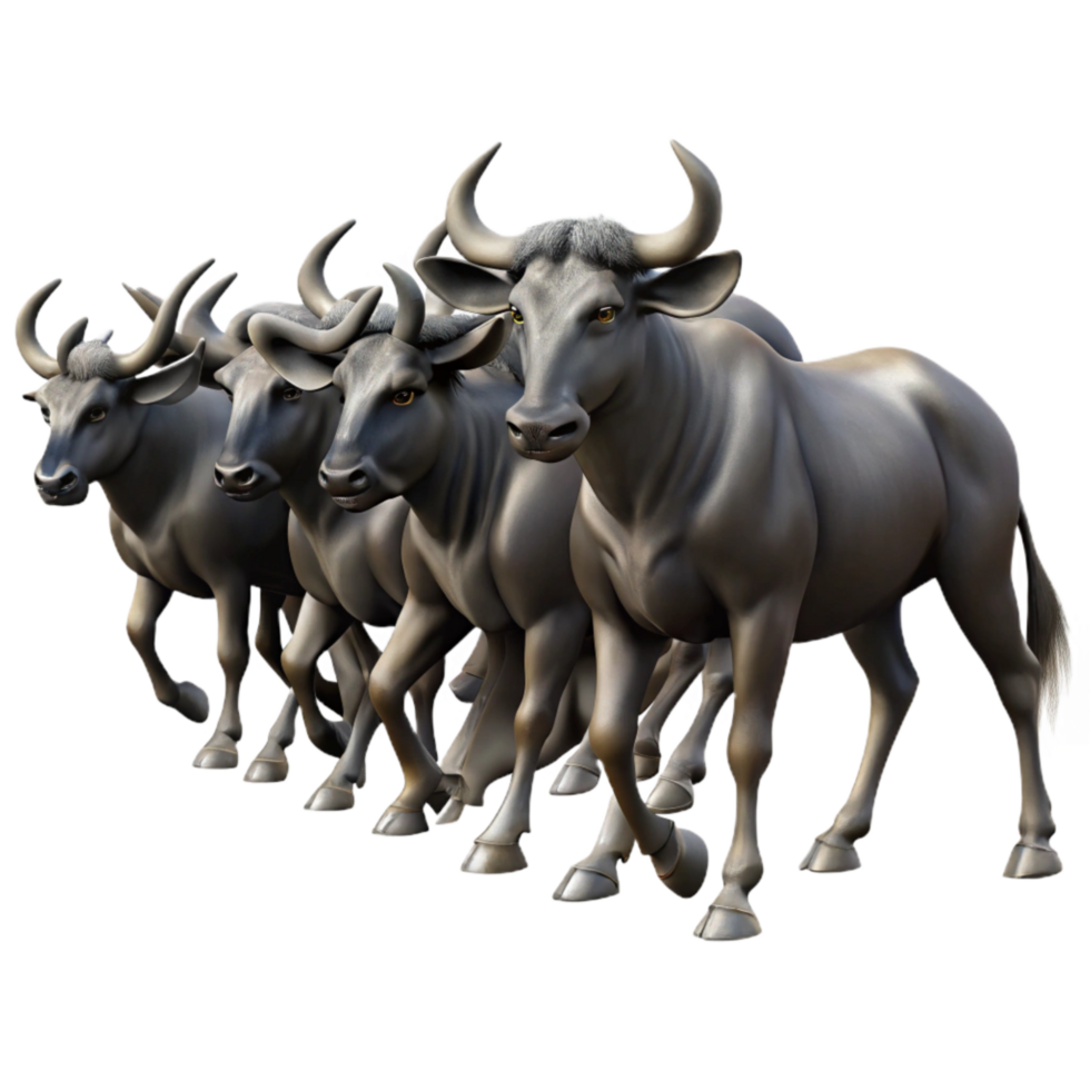 wonderful rustic Herd of Wildebeest Migration Silhouette Transparent Background genuine png