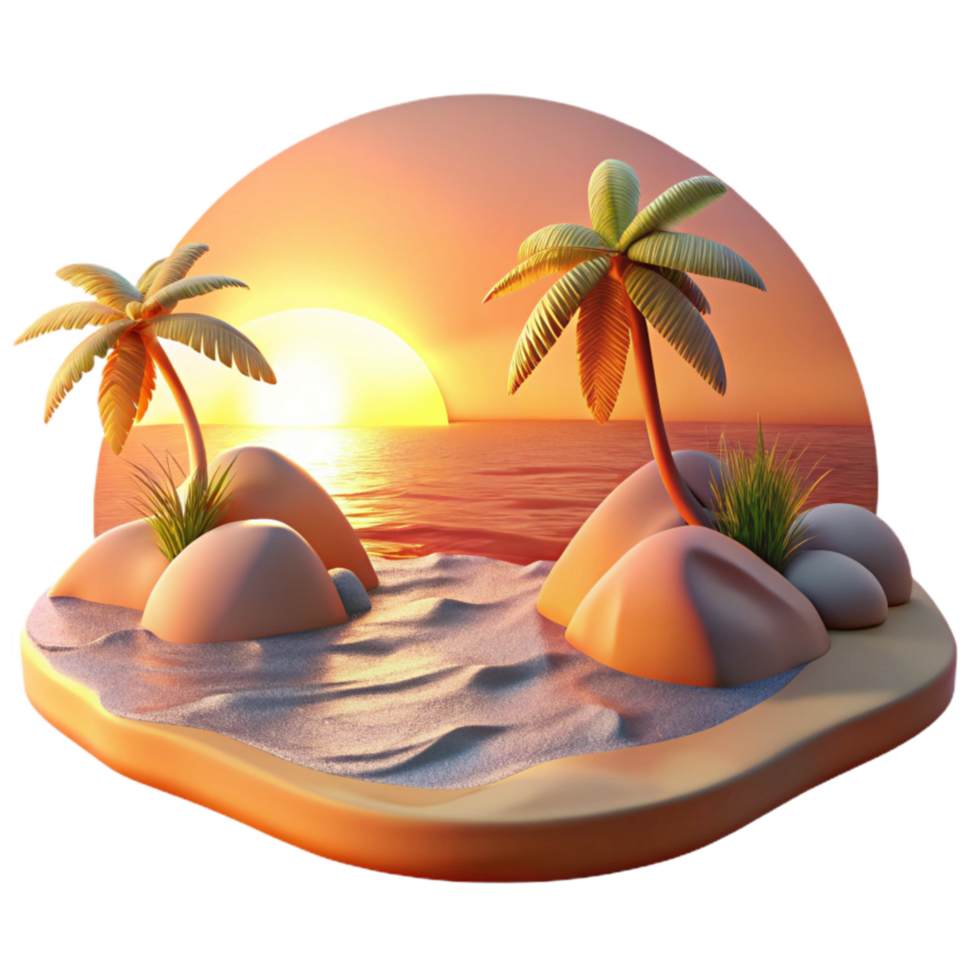 serene modern Hidden Beach Sunset Orange Sky Transparent Background premium png