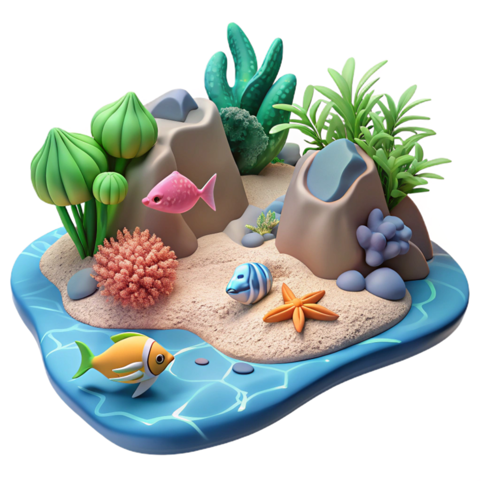 dramatic traditional Hidden Beach Tropical Fish Coral Reef Transparent Background exclusive png