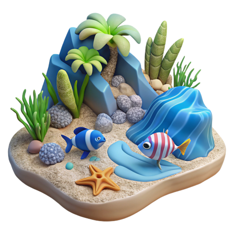 dramatic creative Hidden Beach Tropical Fish Coral Reef Transparent Background png