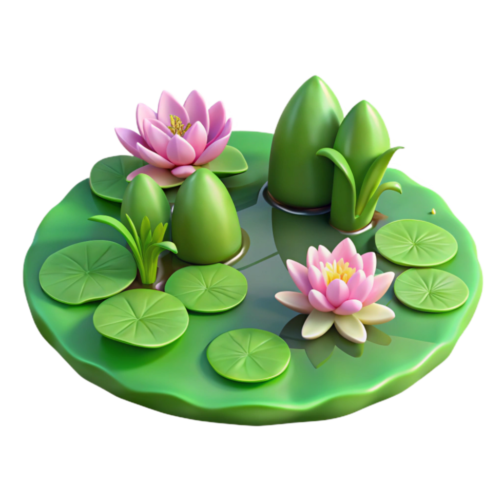 vibrant rustic Hidden Pond Water Lilies Green Leaves Transparent Background premium png