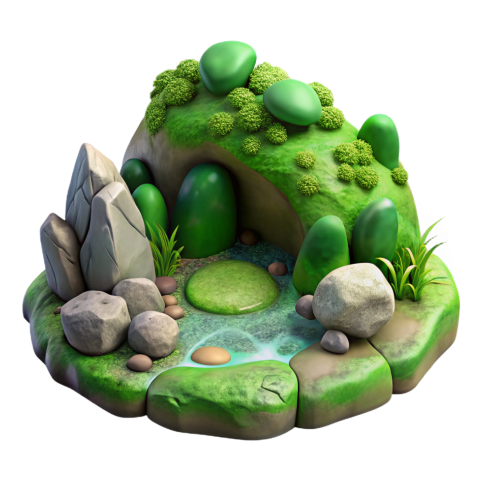 extraordinary traditional Hidden Spring Mossy Rocks Green Hues Isolated detailed png