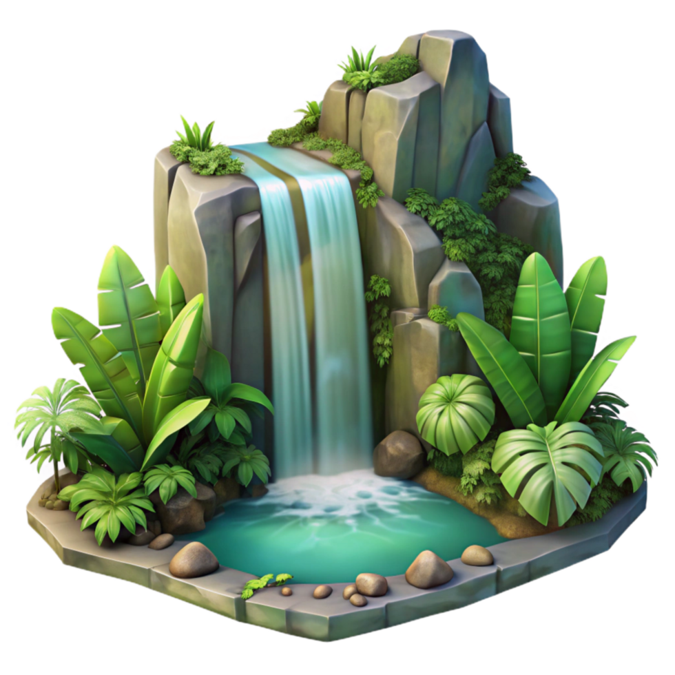 impressive classic Hidden Waterfall Jungle Setting Lush Vegetation Cutout high quality png