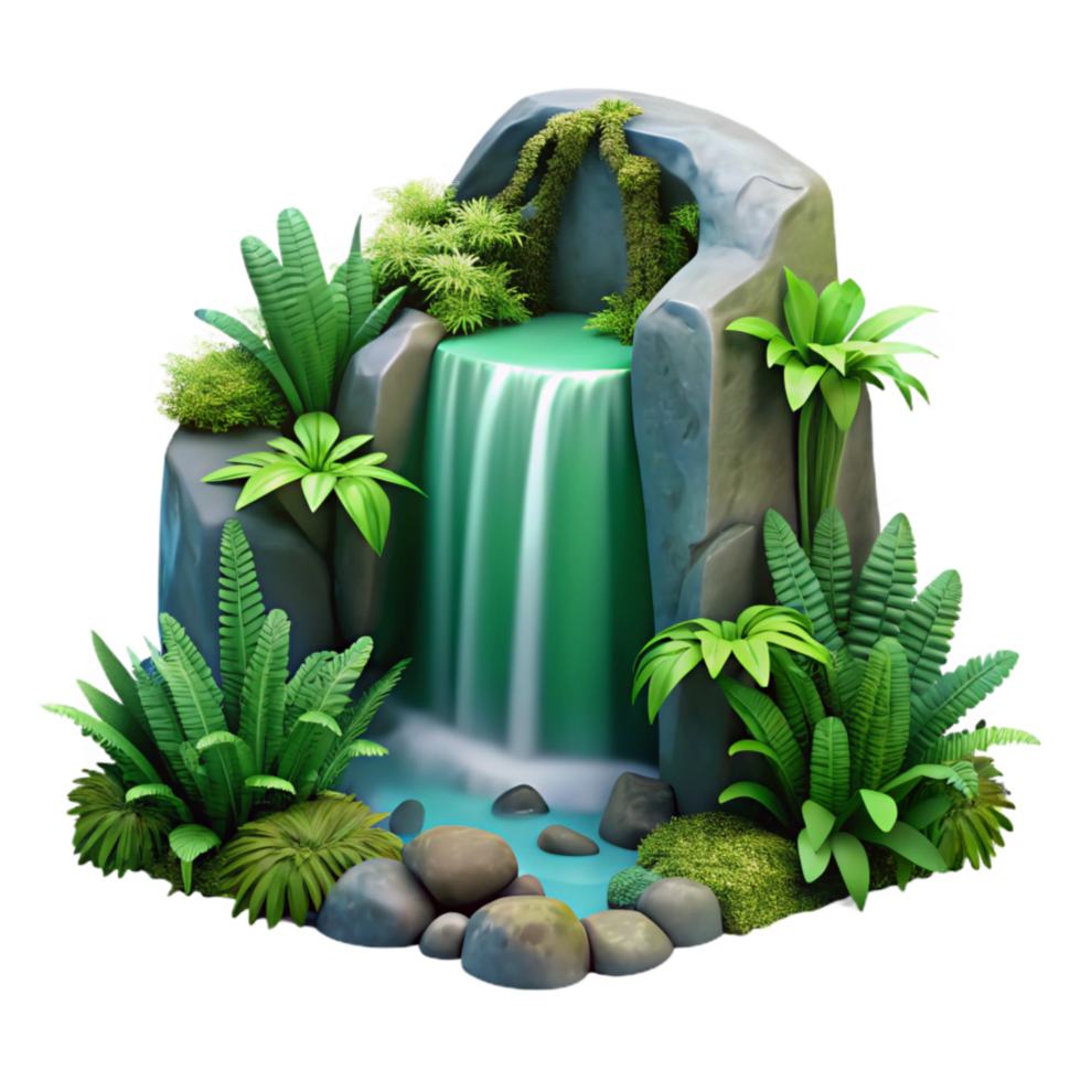 beautiful contemporary Hidden Waterfall Lush Ferns Green Hues Cutout png