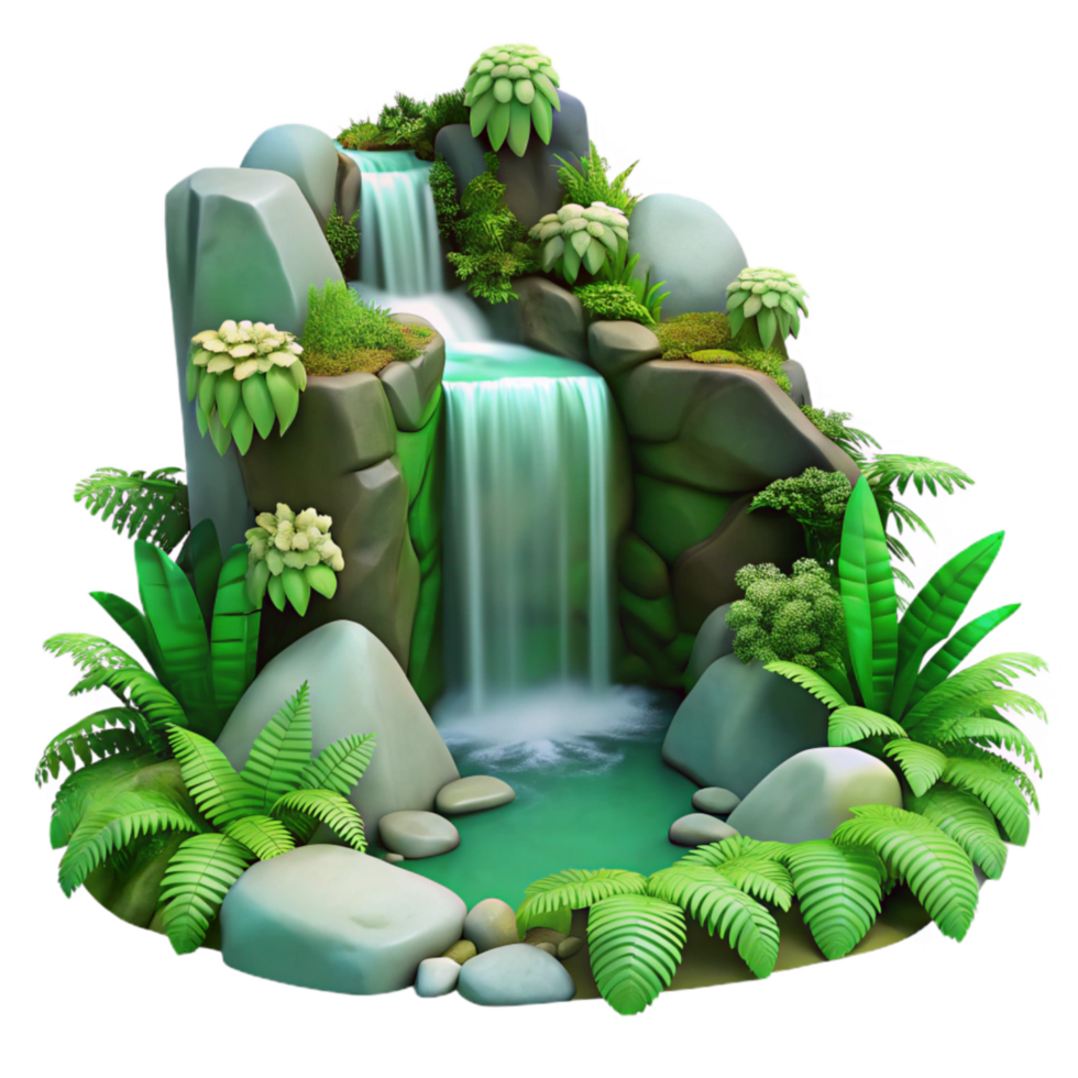 wonderful minimalist Hidden Waterfall Lush Ferns Green Hues Cutout authentic png