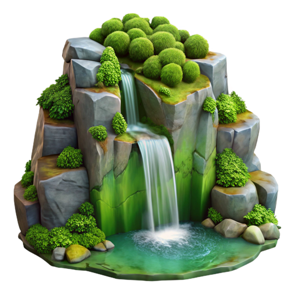 serene abstract Hidden Waterfall Moss Covered Rocks Green Texture Cutout detailed png