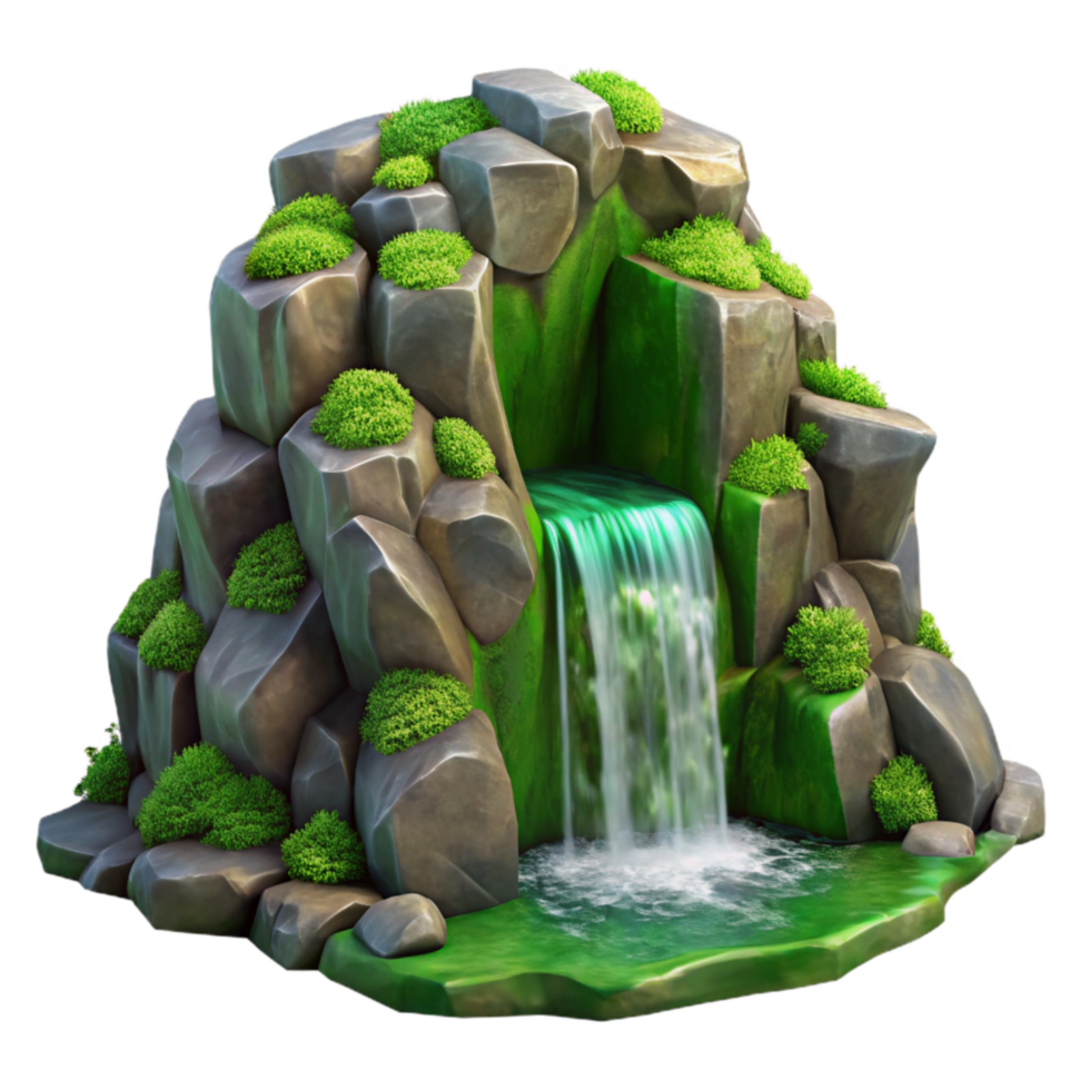 vibrant creative Hidden Waterfall Moss Covered Rocks Green Texture Cutout premium png