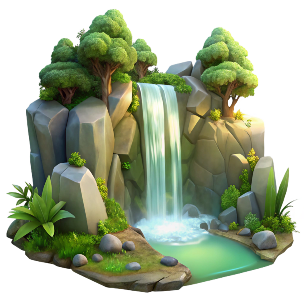 dramatic classic Hidden Waterfall Sunlight Through Trees Forest Setting Transparent Background exclusive png