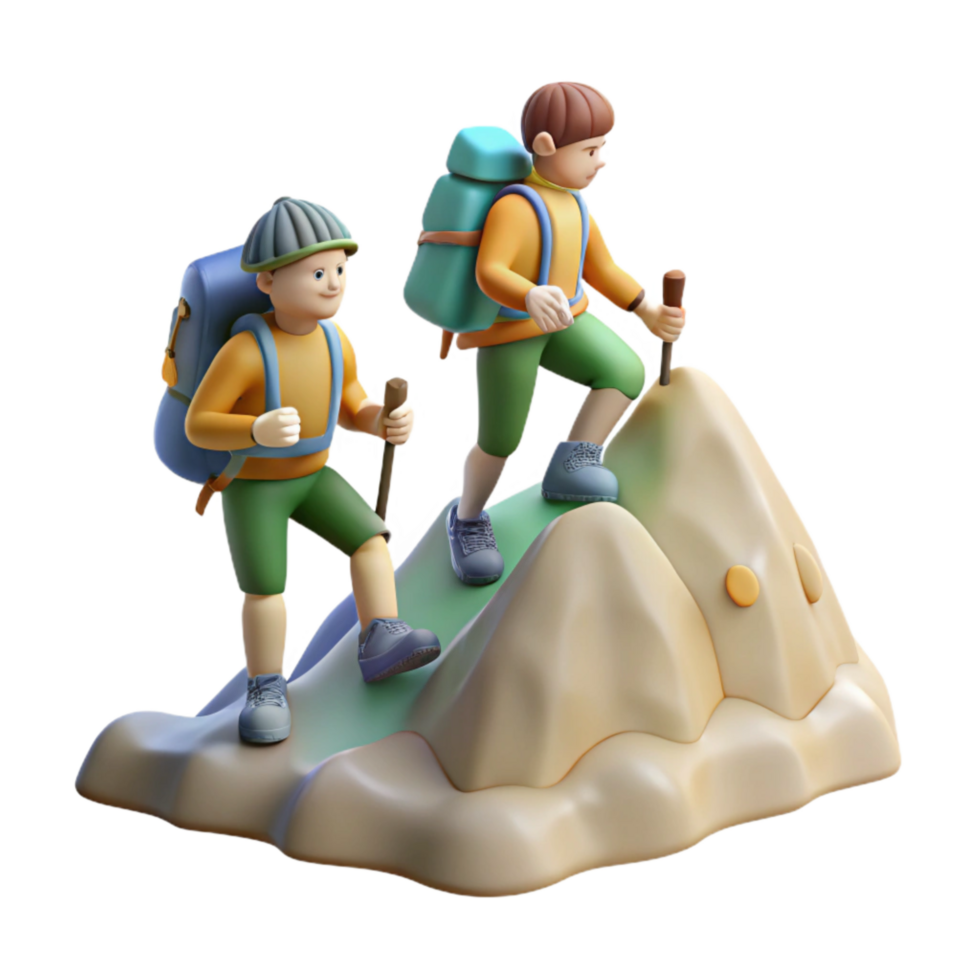 serene minimalist Hikers Reaching Mountain Summit Cutout high quality png