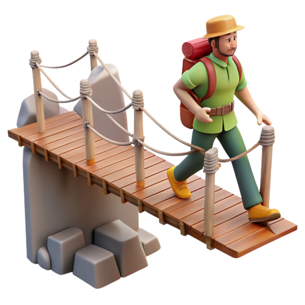 stunning rustic Hiker Crossing Suspension Bridge Cutout professional png