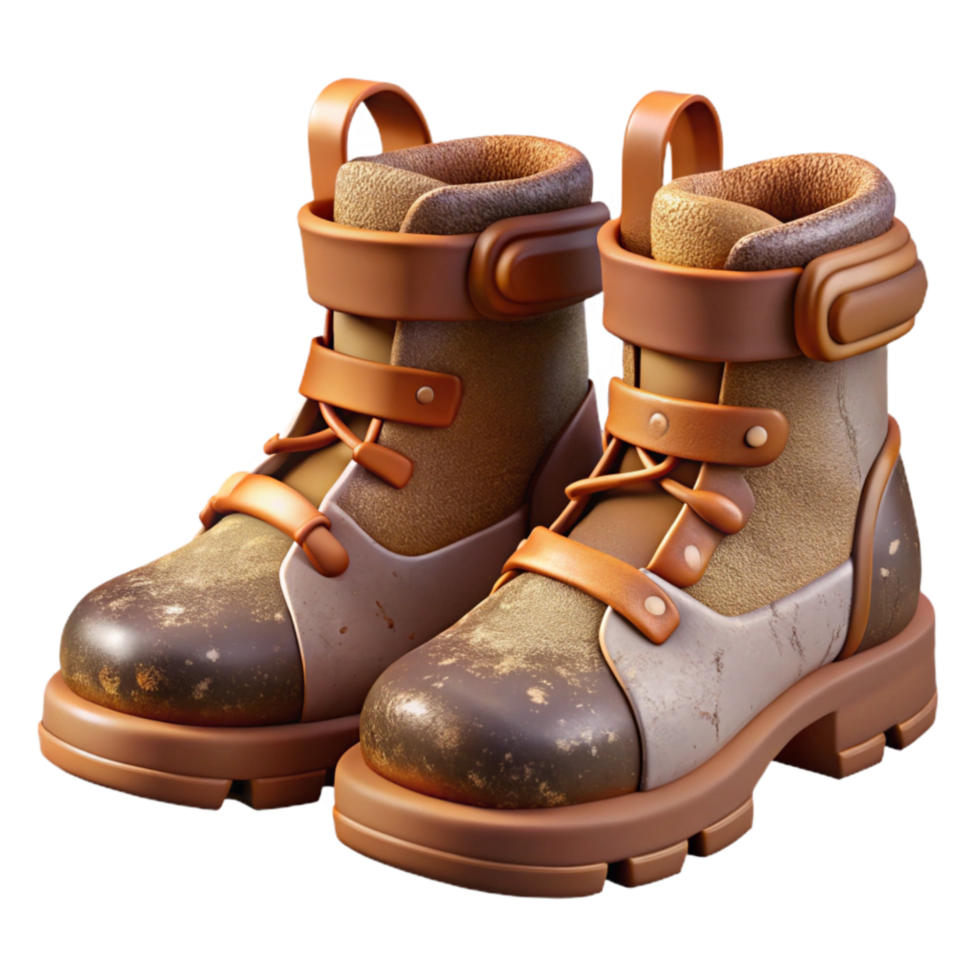 impressive vintage Hiking Boots Mud Covered Transparent Background detailed png