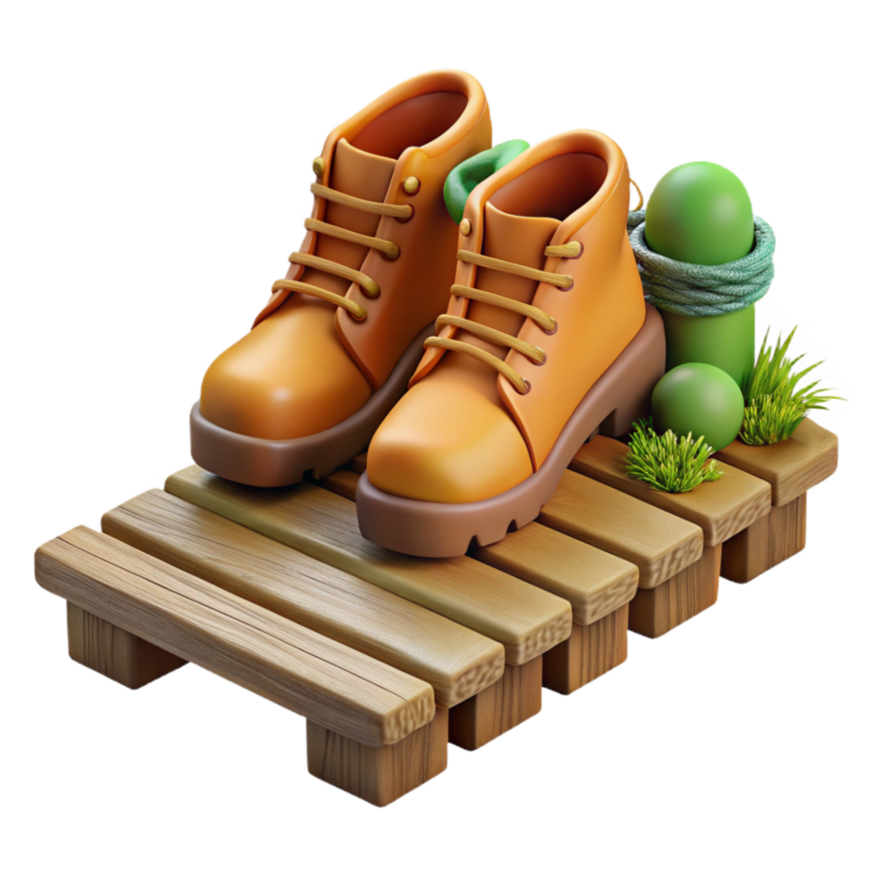 stunning contemporary Hiking Boots on Wooden Trail Cutout original png