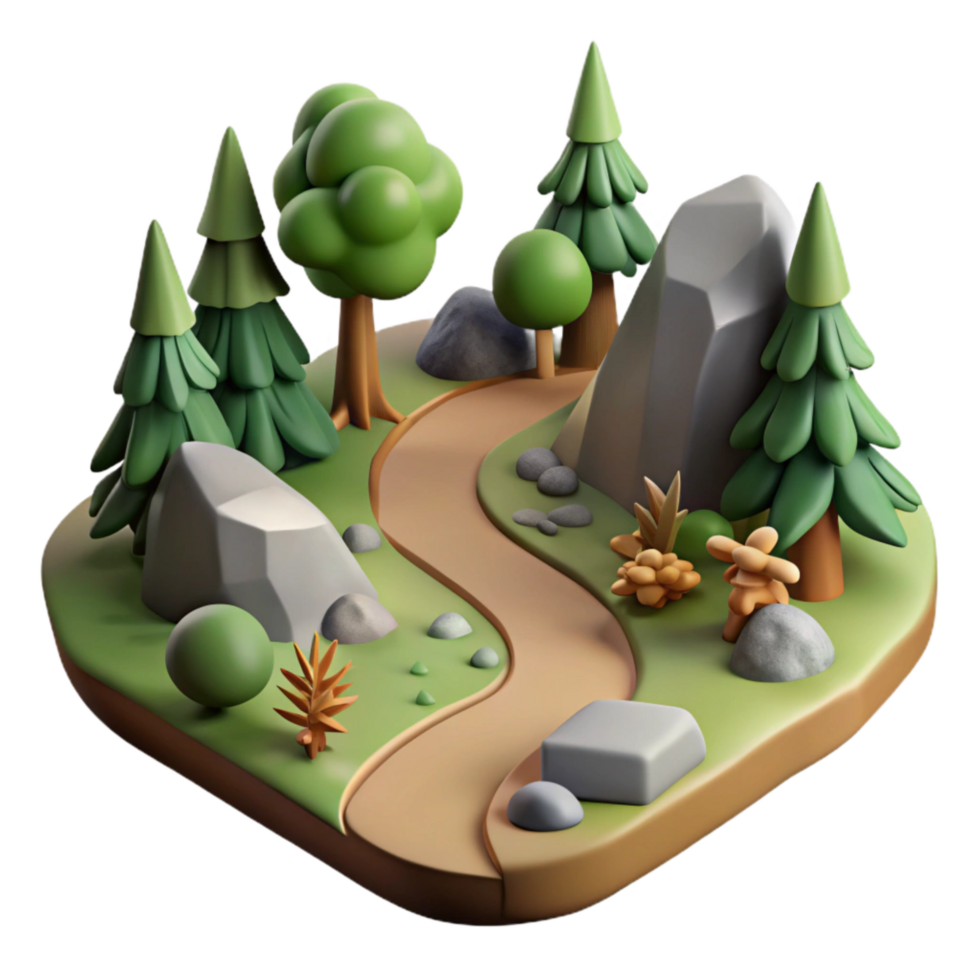 serene vintage Hiking Trail Through Forest Cutout with Realistic Shadows professional png
