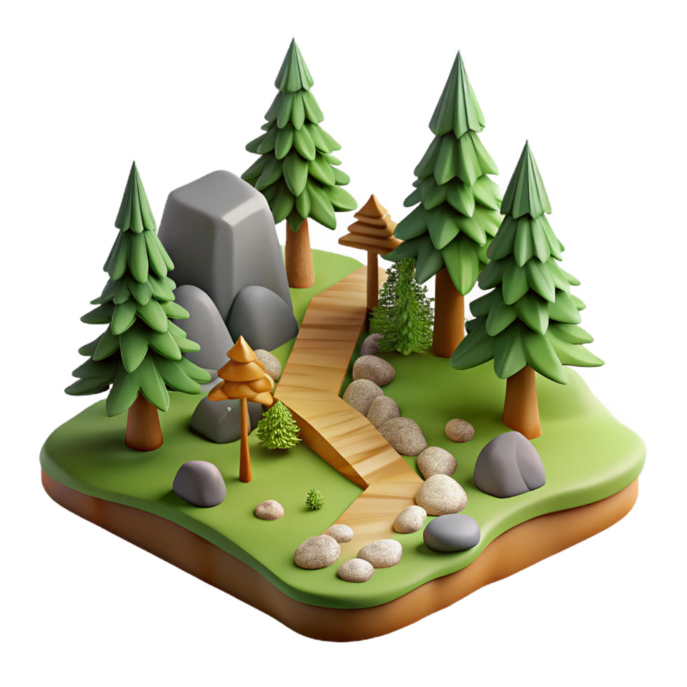elegant modern Hiking Trail Through Forest Cutout with Realistic Shadows premium png