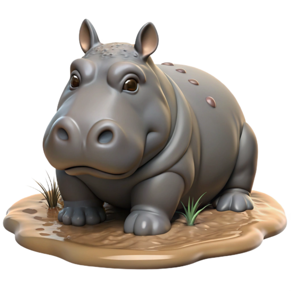 serene artistic Hippopotamus Wallowing in Mud Transparent Background high resolution png