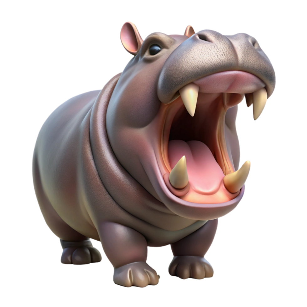 dramatic classic Hippopotamus Yawning Wide Isolated professional png
