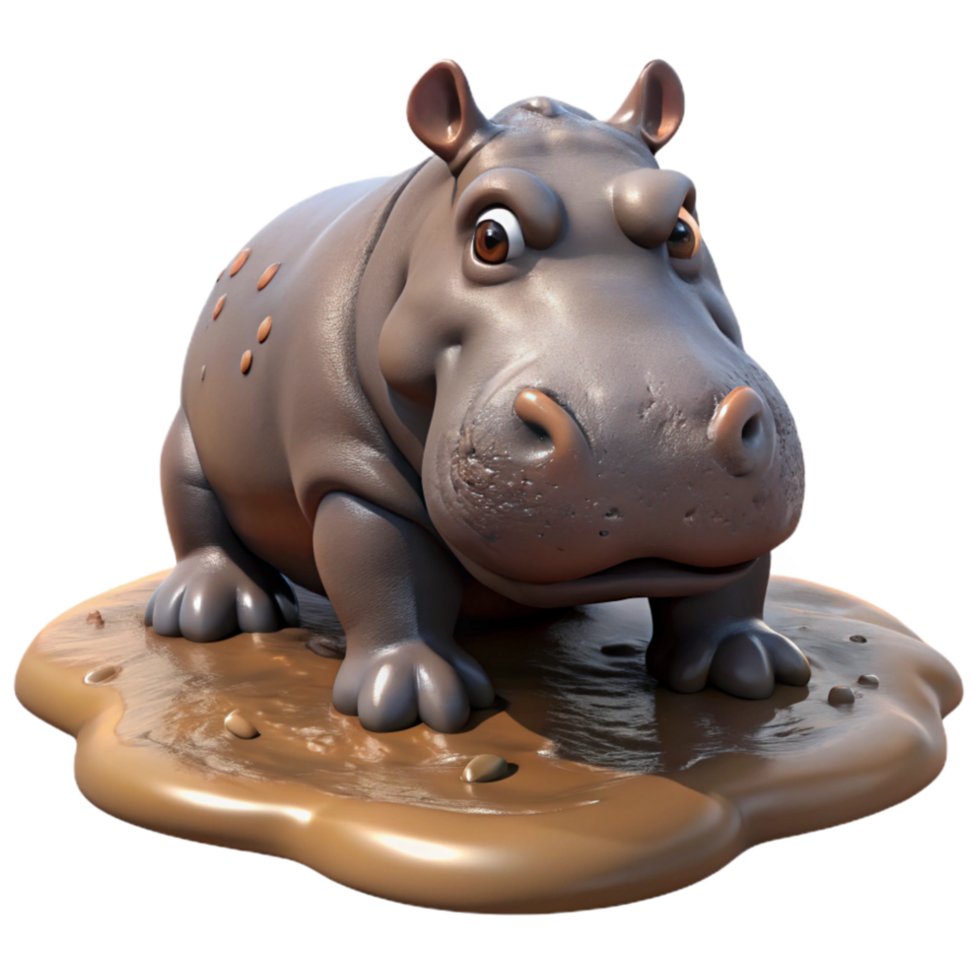 extraordinary minimalist Hippopotamus Wallowing in Mud Transparent Background professional png