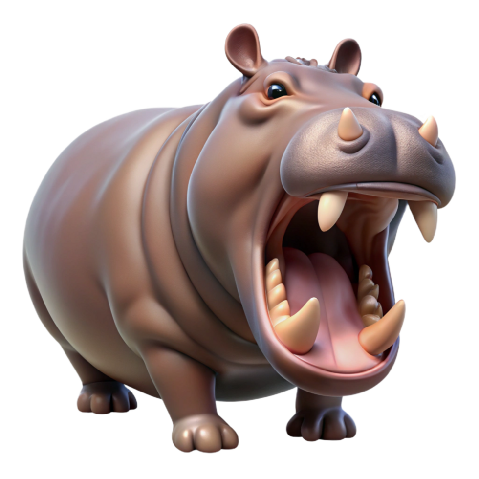 magnificent creative Hippopotamus Yawning Wide Isolated png