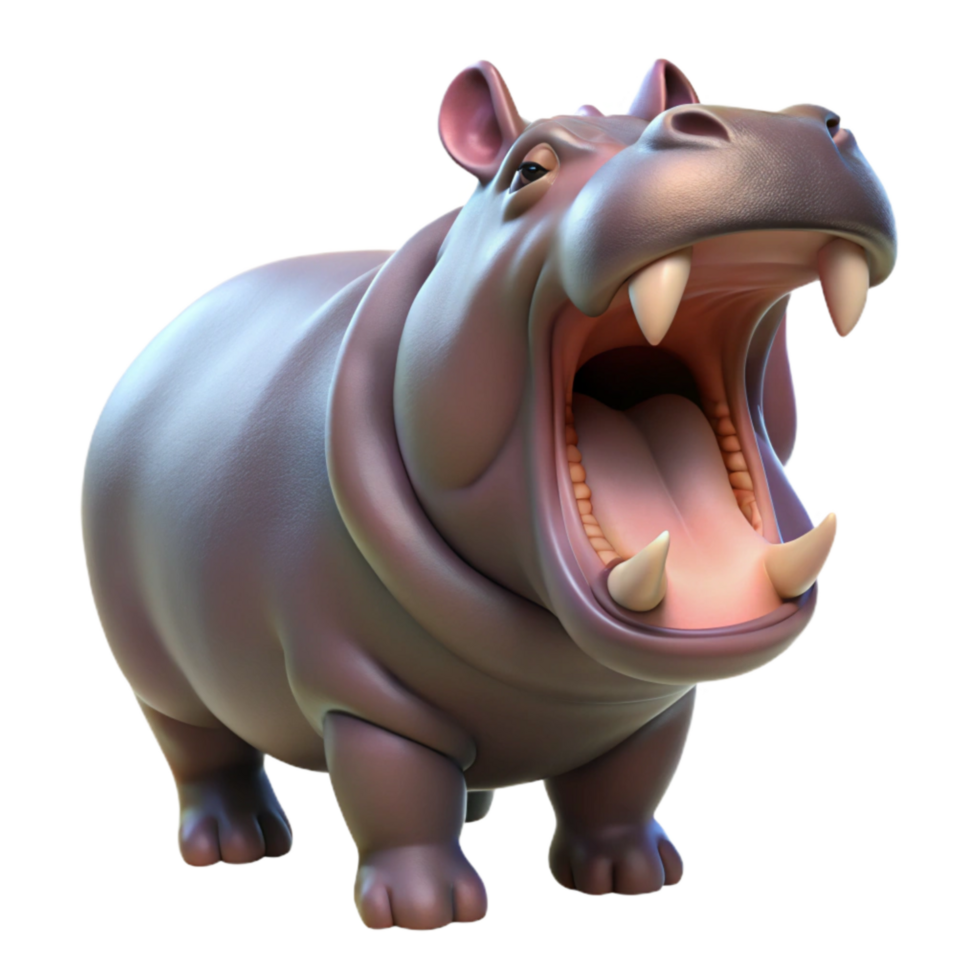beautiful modern Hippopotamus Yawning Wide Isolated genuine png
