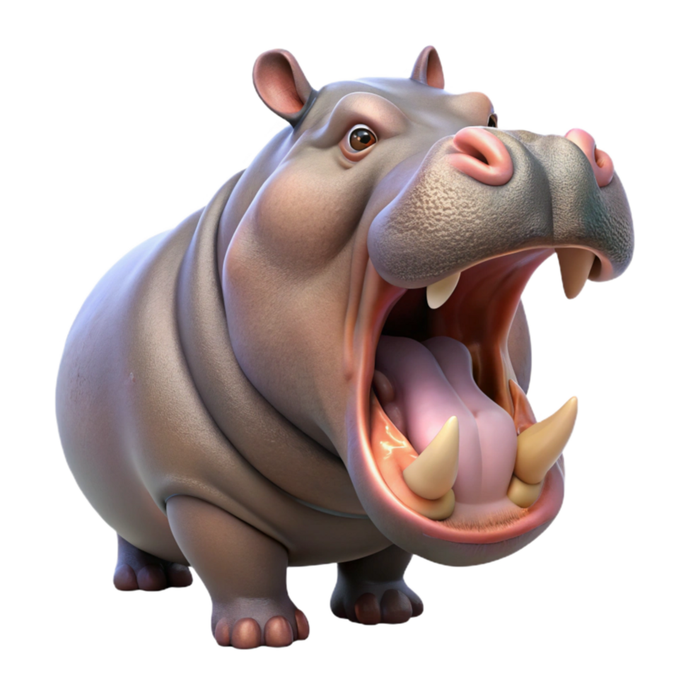 wonderful modern Hippopotamus Yawning Wide Isolated high quality png