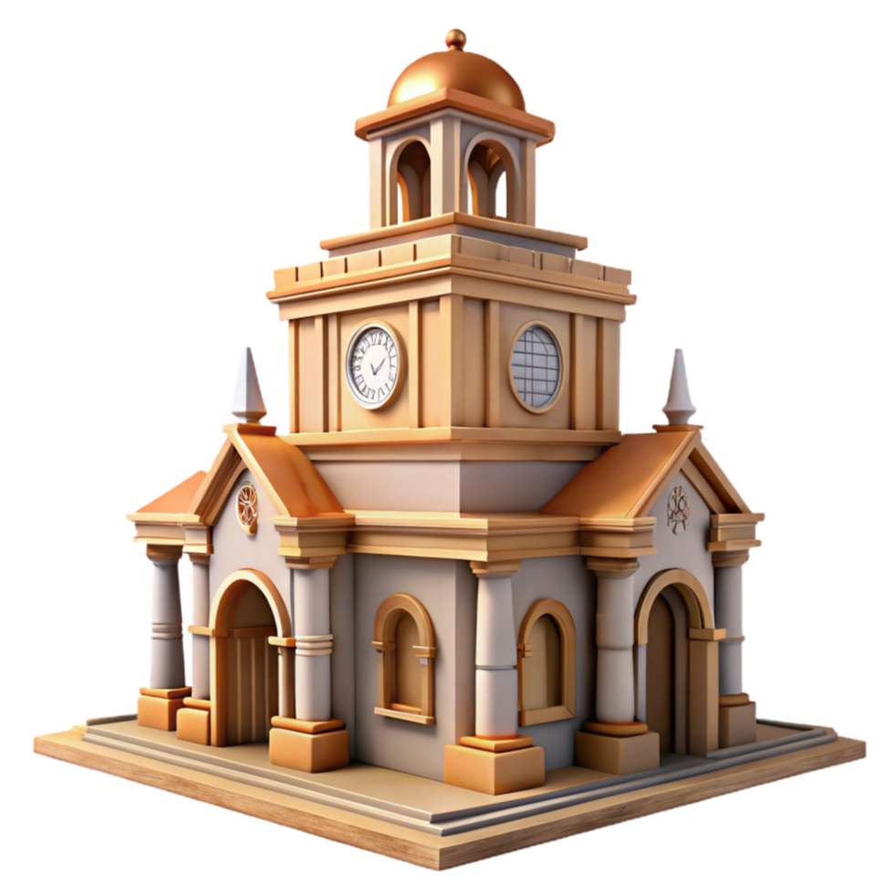 elegant rustic Historical Building with Clock Tower Transparent Background professional png
