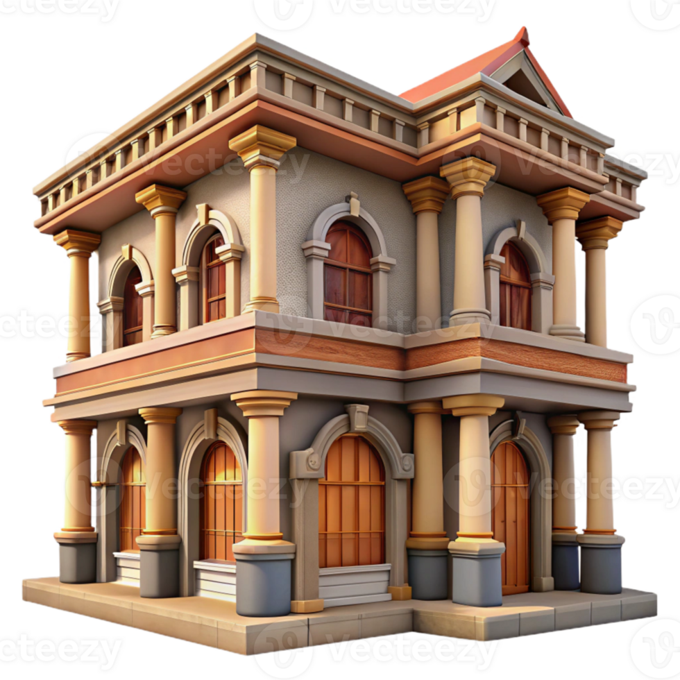 magnificent minimalist Historic Building Facade Detailed Illustration Transparent Background detailed png
