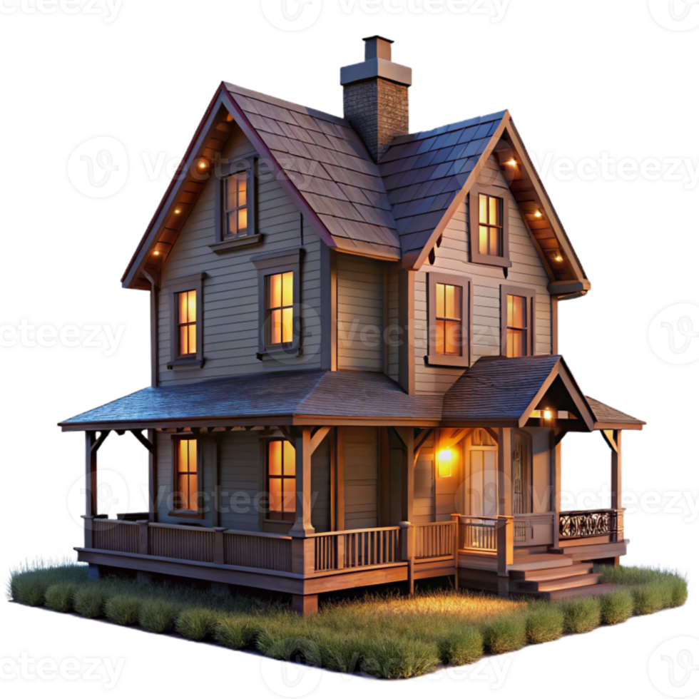 magnificent vintage Historic Farmhouse at Dusk Isolated high resolution png