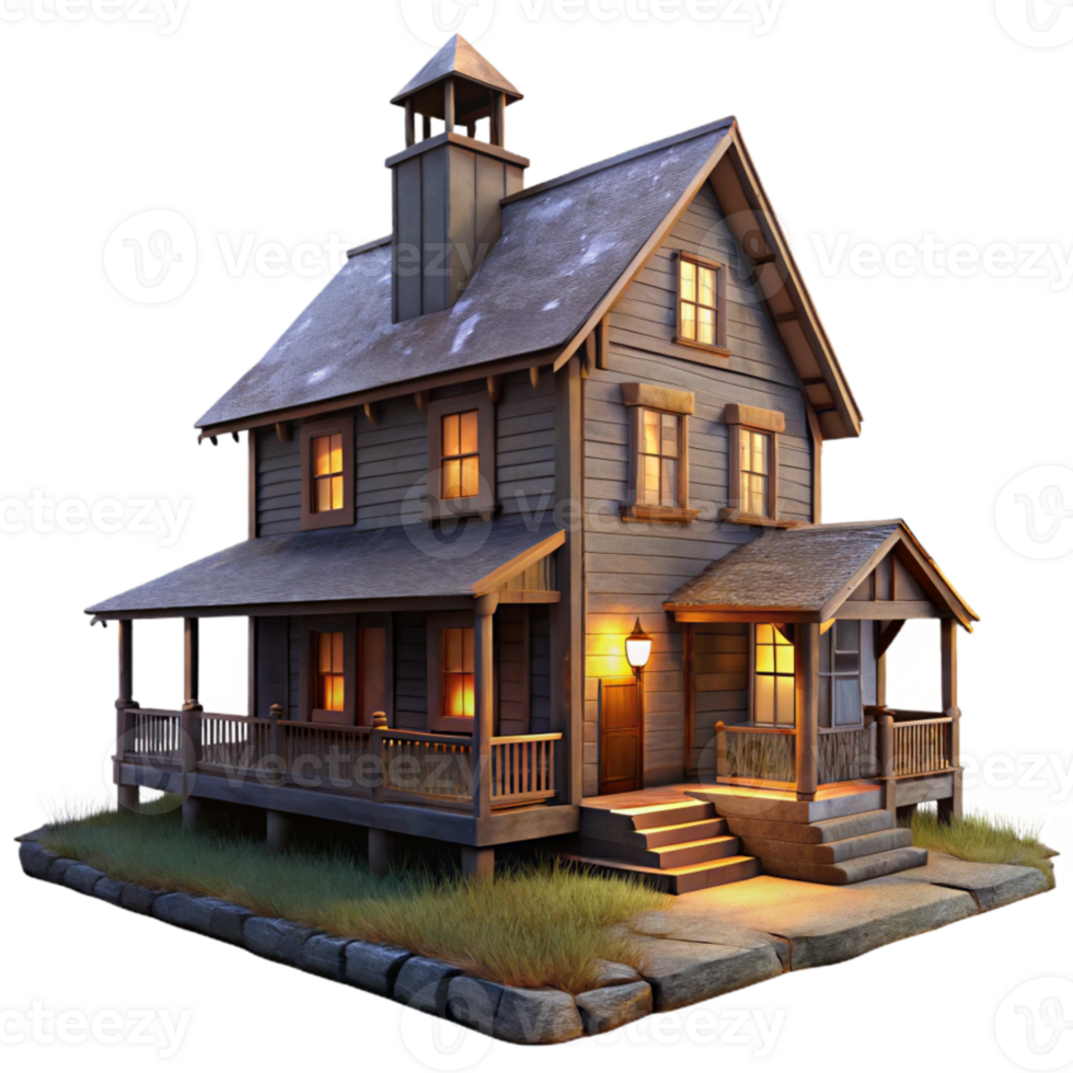 elegant traditional Historic Farmhouse at Dusk Isolated exclusive png