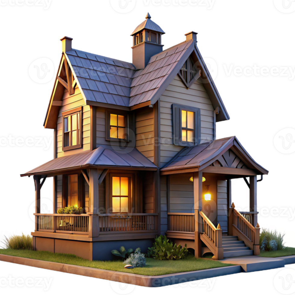 vibrant rustic Historic Farmhouse at Dusk Isolated png