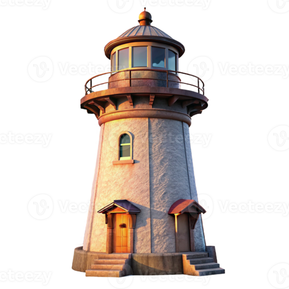 vibrant rustic Historic Lighthouse at Sunset Transparent Background original png