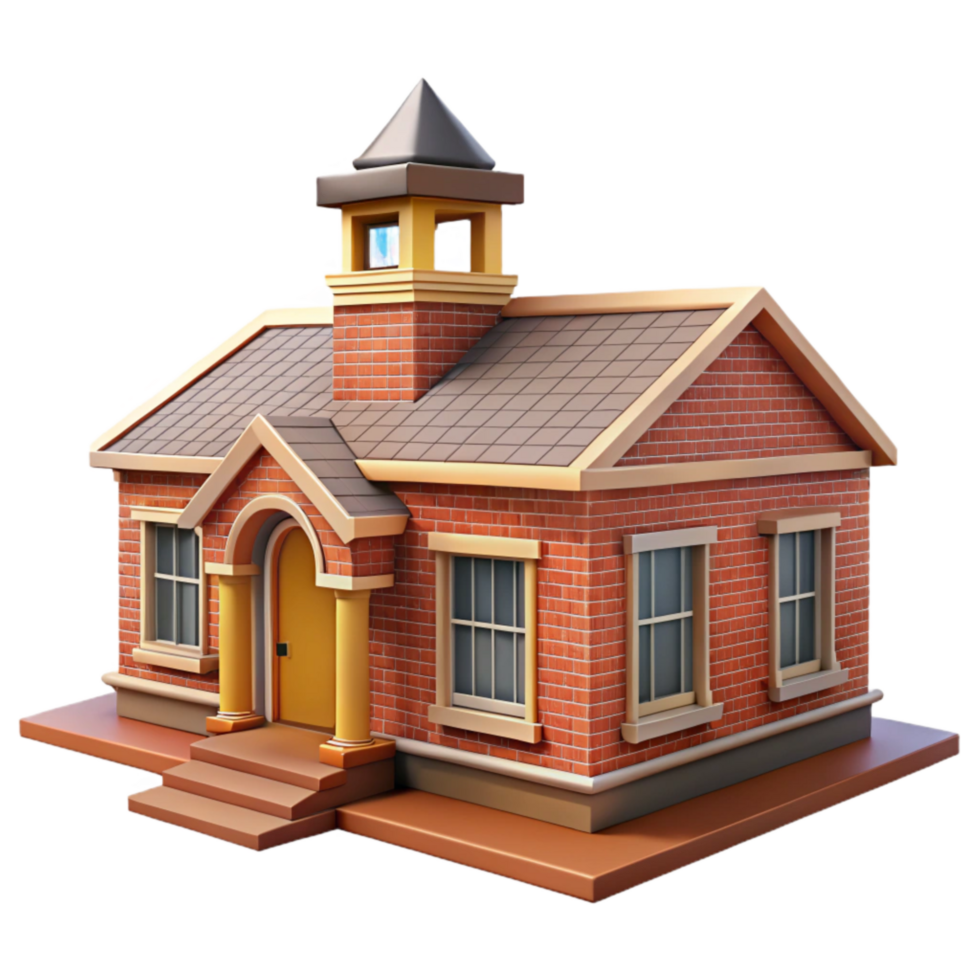 vibrant rustic Historic Schoolhouse Brick Facade Isolated png