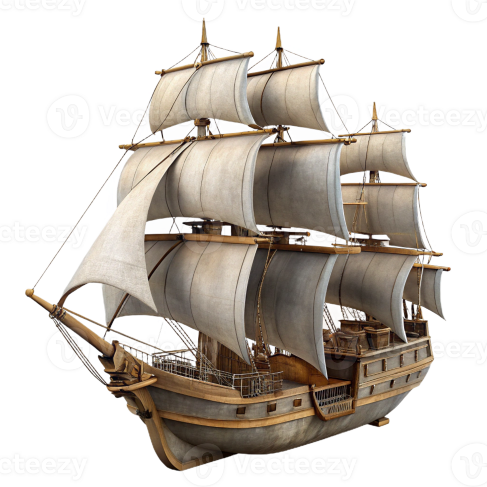 wonderful minimalist Historic Sailing Ship Full Sail Isolated professional png